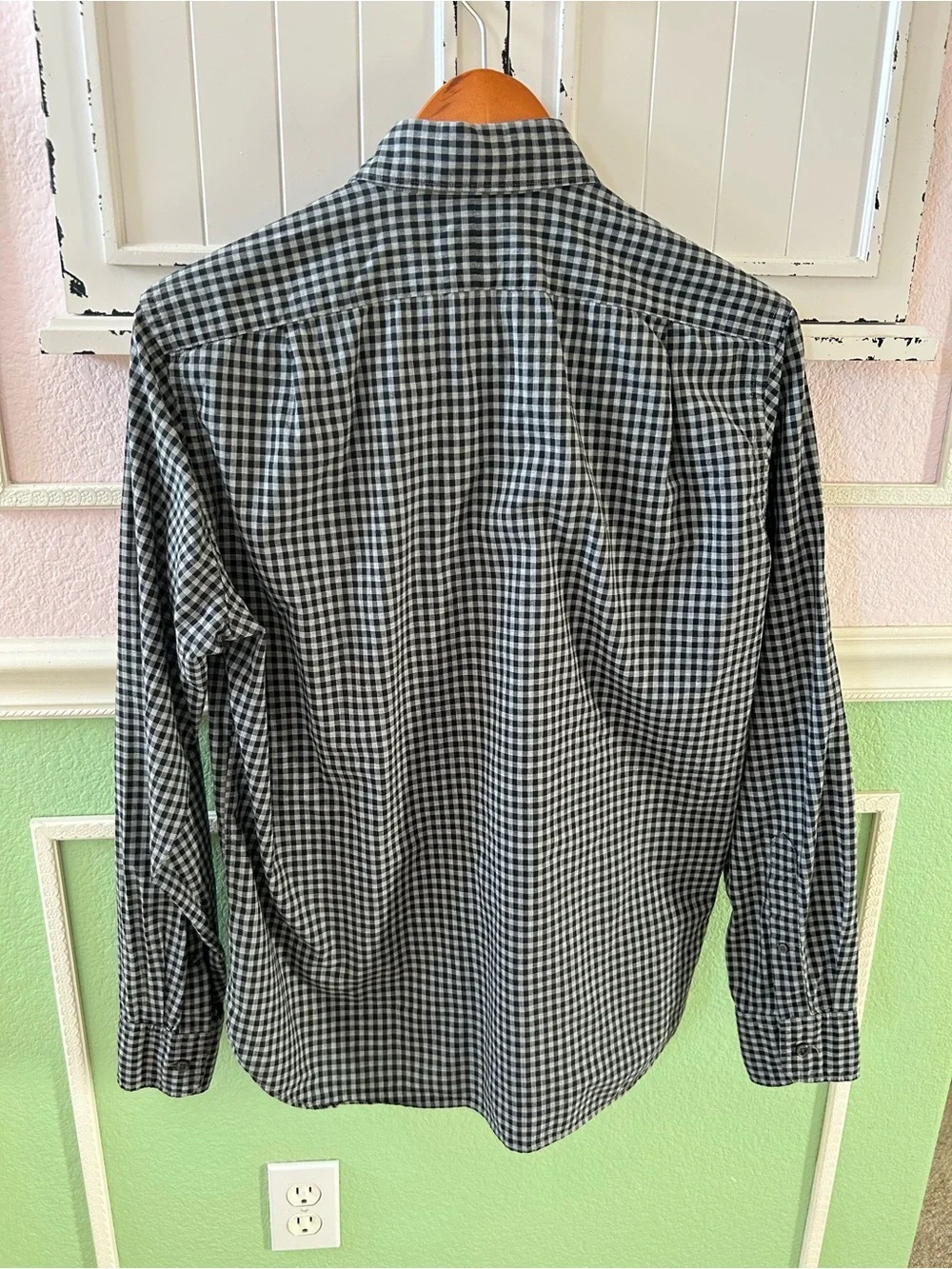J. Crew Black and White Gingham Button-Down Shirt Slim Fit Medium Male
